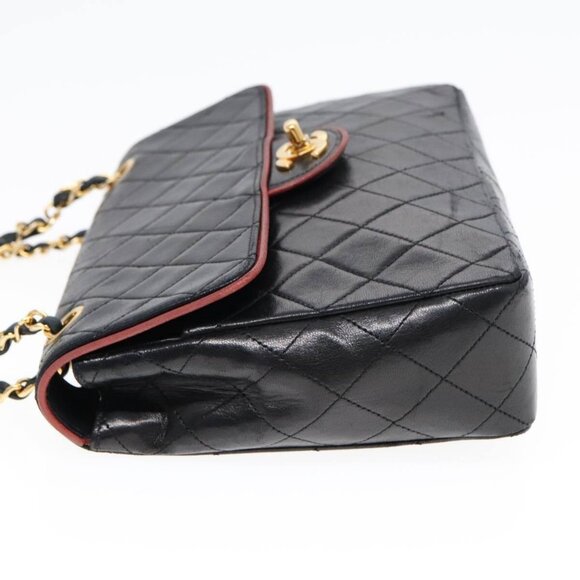 CHANEL Matelasse Turn Lock Chain Hand Bag Lamb Skin Black Gold CC Auth - Picture 10 of 16